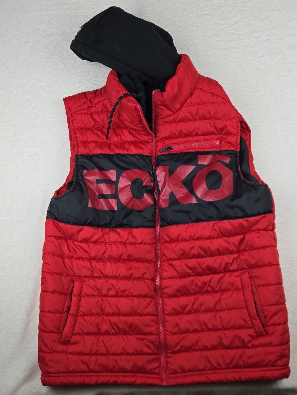 Ecko Unltd Hooded Red Puffer Vest Zip Front Drawstring